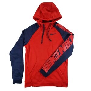 Nike Dri-FIT Hoodie Small Red Navy Pullover Athletic Sweatshirt S